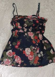 Spaghetti Strap Navy Blue Floral