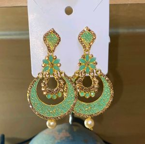 Mint &amp; Gold Tone Statement Earrings