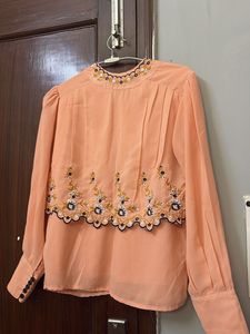 Embroidered Peach Blouse