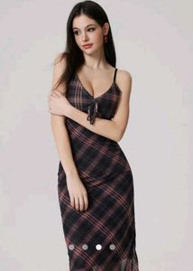 Plaid Tie-Front Midi Dress