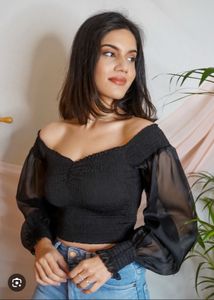 Organza Sleeve Smocked Top - M
