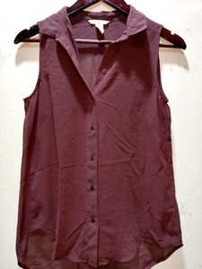 H&amp;M Wine See Through Shirt Top