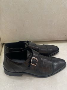 Men's Black Leather Monk Strap Shoes