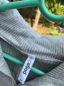 Grey Ribbed Half-Zip Pullover