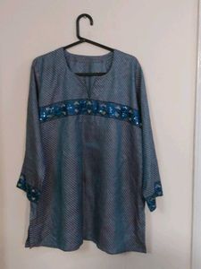 Blue Striped Sequin Top
