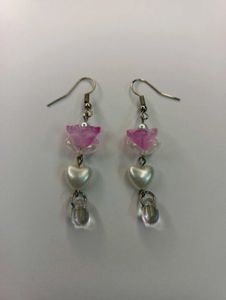 Cute Handmade Pink Floral Drop Earrings with Heart