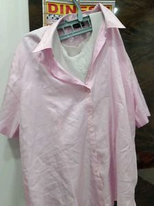 Pink Button-Down Shirt With White Tank Top