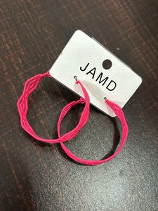Fluorescent Pink Designed Hoop Earrings