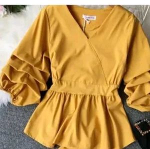 Mustard Ruffle Sleeve Wrap Top