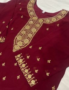 Maroon Embroidered Kurta Set