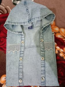 Light Blue Cotton Denim With Hood