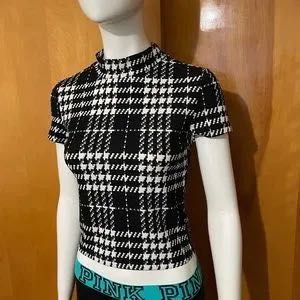SHEIN (S) Plaid Mock Neck Top