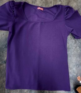 Purple Puff Sleeve Square Neck Top
