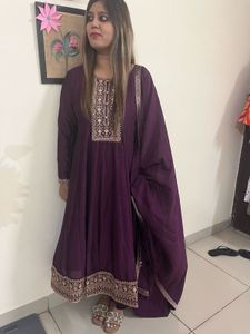 Libaas, purple colour silk Anarkali three piece