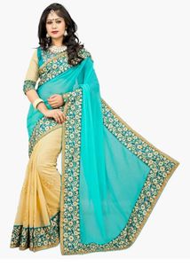 Blue N Golden Sari With Blouse