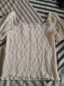 White Lace Square Neck Top
