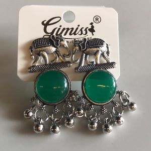 Elephant Green Stone Earrings