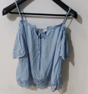 Cute Blue Off-Shoulder Top