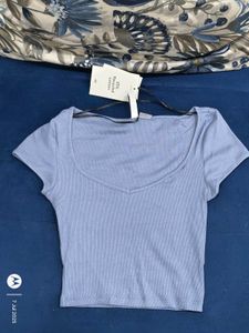 Light Blue And Green Ribbed Crop Top Combo