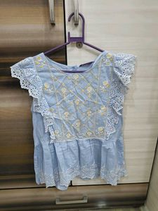 Chic Blue Embroidered Peplum Top