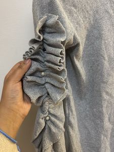 Grey Ruffle Sleeve Sweatshirt