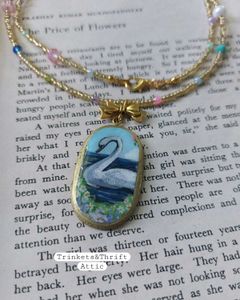 Enchanted Swan Lake II Clay Pendant Necklace