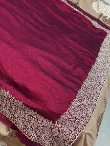 Maroon Saree With Desinger Blouse