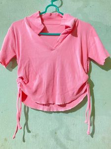 Pink V-Neck Tie Top