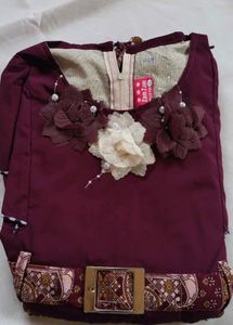 Maroon Dress with Floral Detail