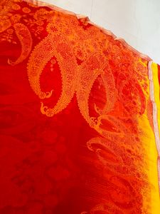Orange Col Chiffon Saree With Golden Border