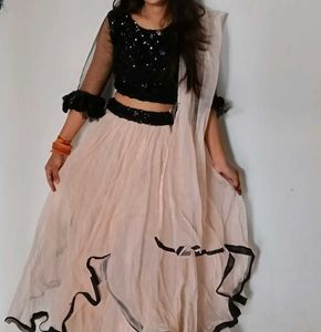 Elegant Black & Peach Lehenga Choli