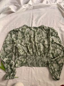 Green Paisley Print Top