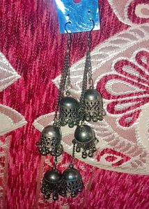 Black Silver 3 Layer Earrings