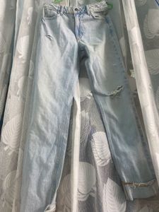 Light Wash Distressed Wide-Leg Jeans