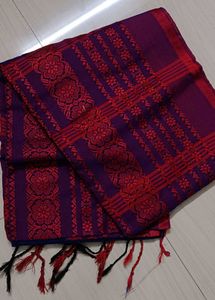 Begumpuri Khadi Red Blue Saree