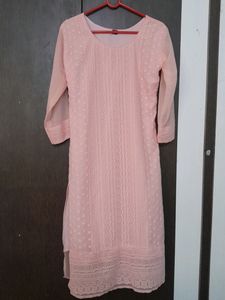 Georgette Chikankari Pink Kurti