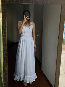 Swiss Dot Corset Ruffled Sleeveless Midi Dress
