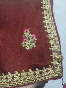 Embroidered Brick Maroon Colour Saree