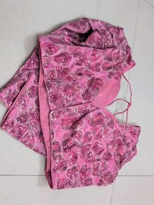 Pink Floral Blouse With Sequinn Work