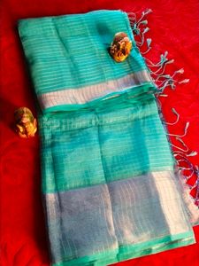 Teal Linen Saree