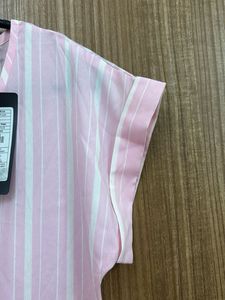 Pink And White Striped Shirt Blouse For Women
