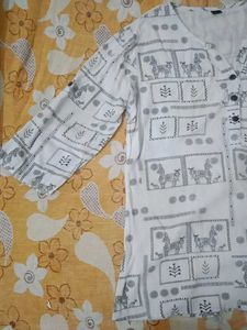 Patterned Button-Down Shirt Kurti For Girls