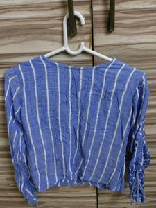Blue Striped Cinched Sleeve Top