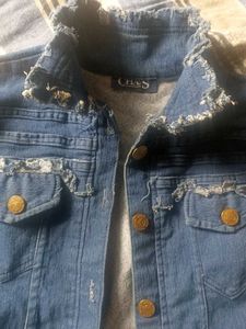 Denim Jacket with Frayed Details