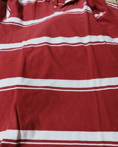 Nautica Men Red Striped Cotton Polo Tshirt