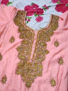 Peach Embroidered Sharara Suit