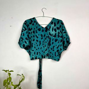 Teal Leopard Print Blouse