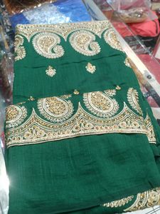 Elegant Green &amp; Gold Embroidered Saree