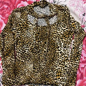 Leopard Print Long Sleeve Top with Keyhole Detail