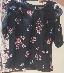 Black Western Top With Printed Flowers